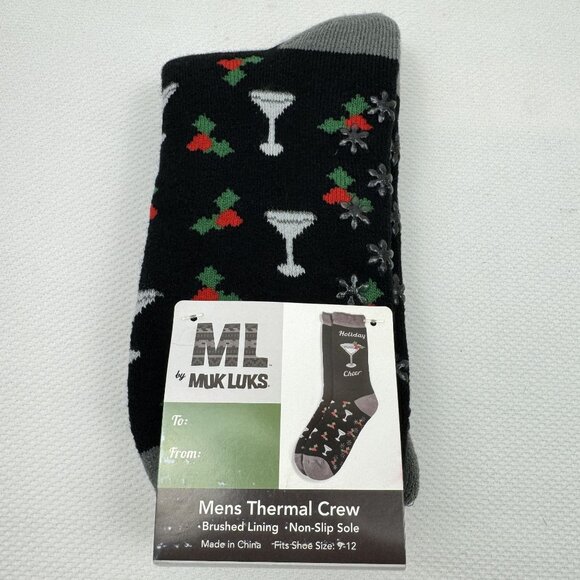 Muk Luks Other - Muk Luks Mens Holiday Cheer Thermal Crew Socks Martini Christmas Holly Size 9-12